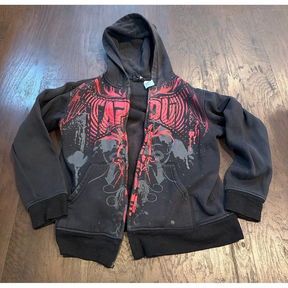 Tapout Y2K Zip Hoodie Mens Streetwear Graphic Sweatshirt Black